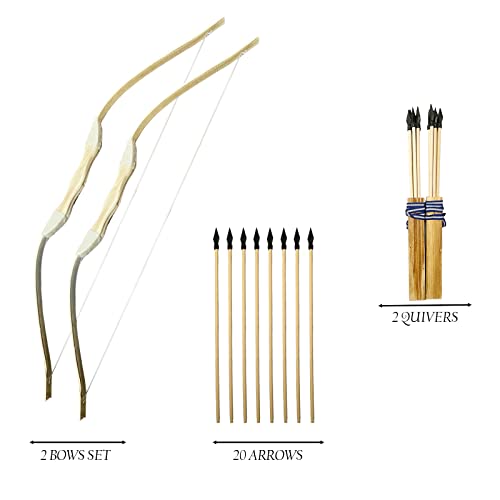 Wooden Bow and Arrow Set - 2 PCS Set Toy Bow and Arrow