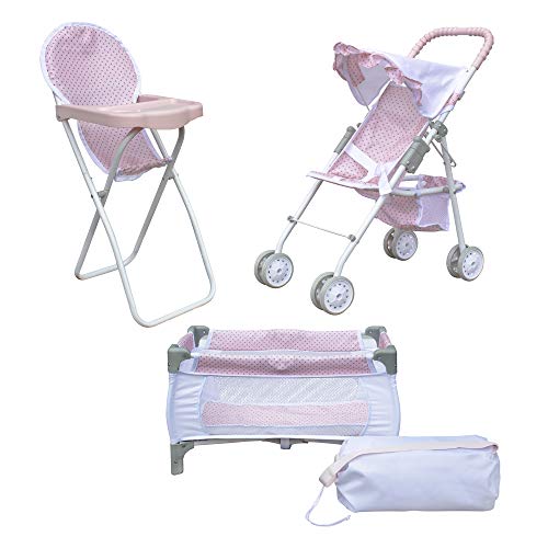 New Olivia's Little World Polka Dots Princess 3-in-1 Baby Doll Nursery Set (Pink/Gray)