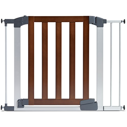 New Munchkin® Auto Close Modern™ Pressure Mounted Baby Gate (Dark Wood and Silver Metal)