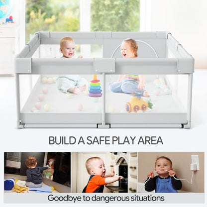 Fodoss Baby Playpen for Babies & Toddlers, 47x47" (Light Grey)