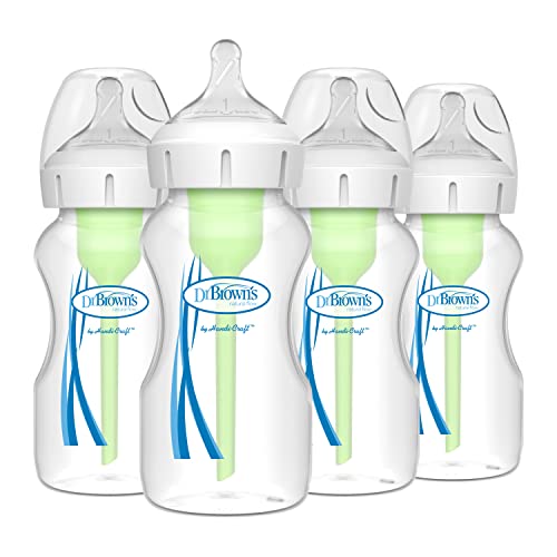 New Dr. Brown's Natural Flow Anti-Colic Options+ Wide-Neck Baby Bottles 9 oz/270 mL (4 Pack)