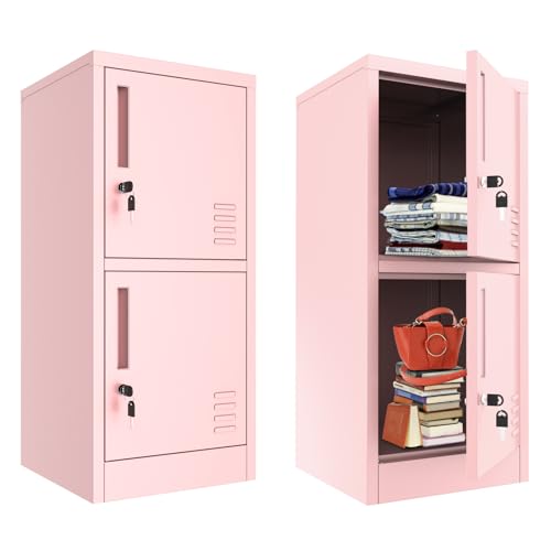 BRRIY Metal Locker Storage Cabinet, 2 Door Metal Storage Cabinet with Locking Doors and Shelves File (Pink)