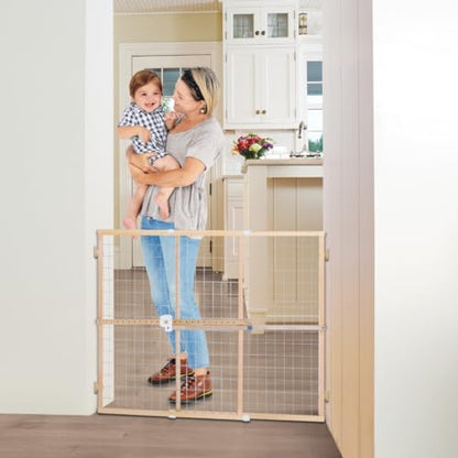 New Toddleroo by North States Quick Fit Wire Mesh Wooden Baby Gate: 29.5"- 50" Wide (Brown-White)