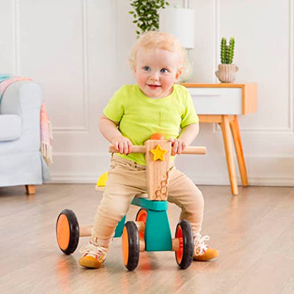 B. Toys- Smooth Rider- Ride On- Wooden Toddler Bike – Balance Toys for Toddlers – Push & Ride Bike – Four Wheels – 18 Months +, Large, Multicolor