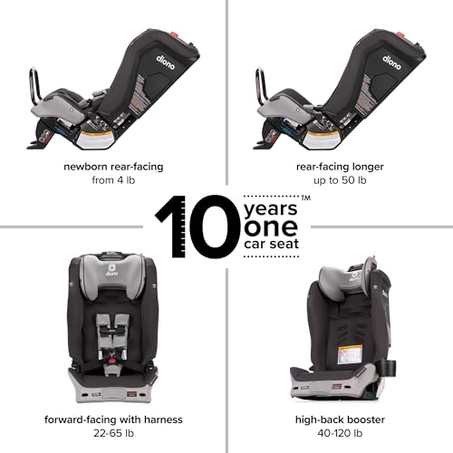 New Diono Radian 3RXT SafePlus - 4-in-1 Convertible Car Seat, Rear & Forward Facing, 3-Stage Protection, 10-Year Use, Slim Fit, Gray Slate