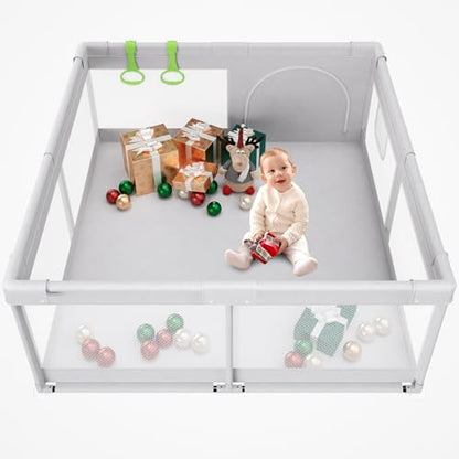 Fodoss Baby Playpen for Babies & Toddlers, 47x47" (Light Grey)