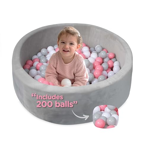 New Nuby Velvet Soft Play Foam Ball Pits (Pink & Gray)