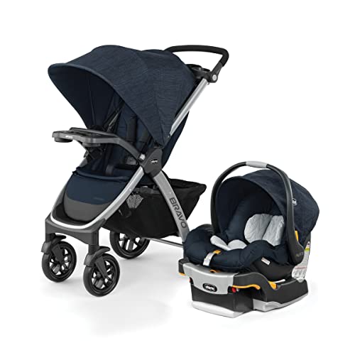 New Chicco Bravo 3-in-1 Trio Travel System, Quick-Fold Car Seat-Stroller (Brooklyn/Navy)