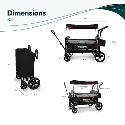 WONDERFOLD X2 Push & Pull Double Stroller Wagon (2 Seater) - Black (Not in Original Box)