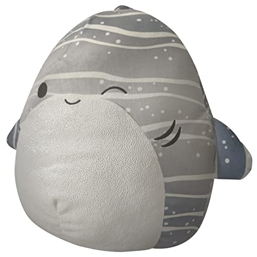 New Squishmallows Original 14 Inch Sachie Grey Striped Whale Shark with White Belly
