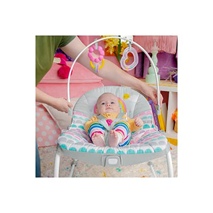 New Bright Starts Rosy Rainbow Infant to Toddler Rocker with Vibrations