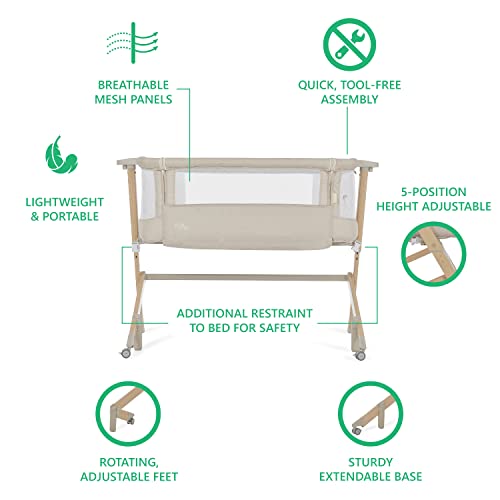 Evolur Stellar Bassinet: Portable Bedside Sleeper with Adjustable Height (Beige)