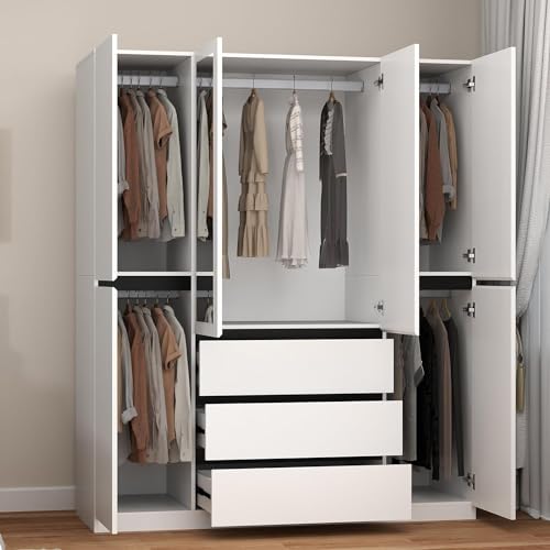 New 78" Armoire Wardrobe with 6 Doors & 2 Mirror, Bedroom Armoires (White)