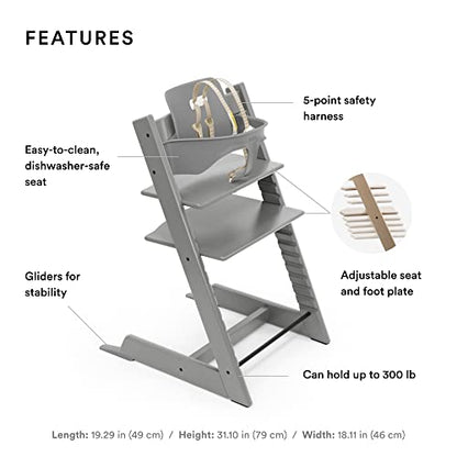 New Tripp Trapp High Chair from Stokke includes Baby Set with Removable Harness (Storm Grey)