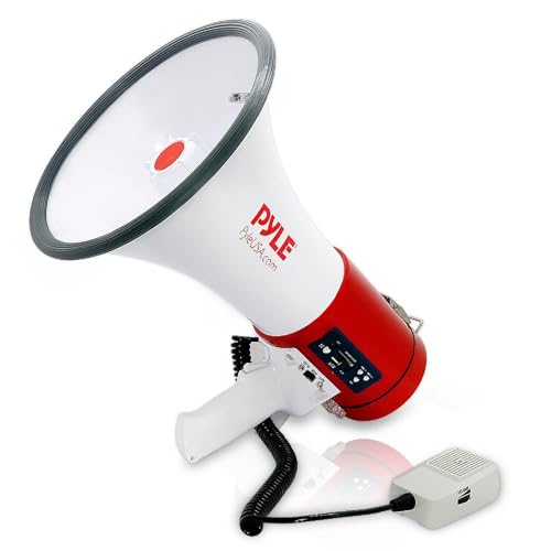 New Pyle Megaphone 50-Watt Siren Bullhorn - Bullhorn Speaker (White-Red)