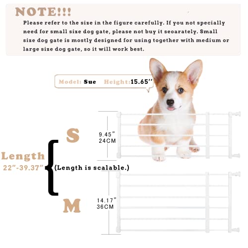 New Short Dog Gate Expandable Dog Gate 22"-39.37" to Step Over (M(14.17''H), White)