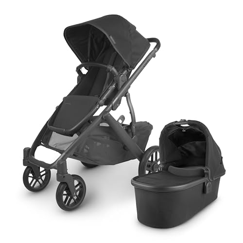 New UPPAbaby Vista V2 Stroller and Bassinet (Jake Charcoal/Carbon Frame/Black Leather)