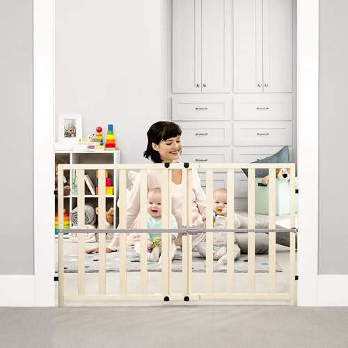 Regalo Easy Fit Wooden Decor Adjustable 42-Inch Extra Wide Baby Gate (Natural Wood)