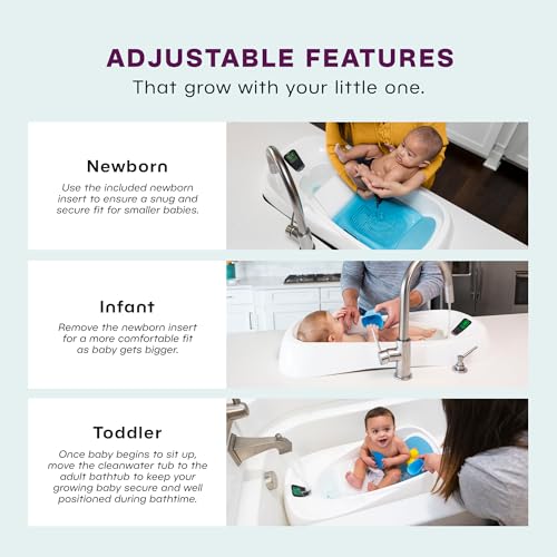 New 4moms Cleanwater Tub, 3-in-1 Grow-with-Me Baby Bathtub with Digital Thermometer