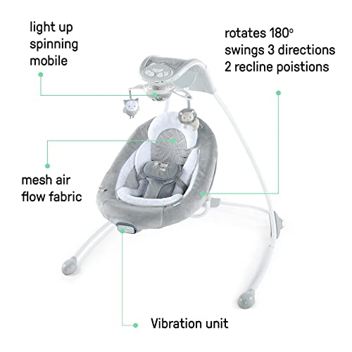 New Ingenuity InLighten 6-Speed Foldable Baby Swing (Twinkle Tails Bunny)