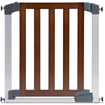 New Munchkin® Auto Close Modern™ Pressure Mounted Baby Gate (Dark Wood and Silver Metal)