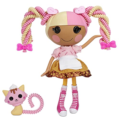 Lalaloopsy Silly Hair Doll- Scoops Waffle Cone Doll and Pet Cat, 13" Ice Cream Multicolor Hair Styling Doll