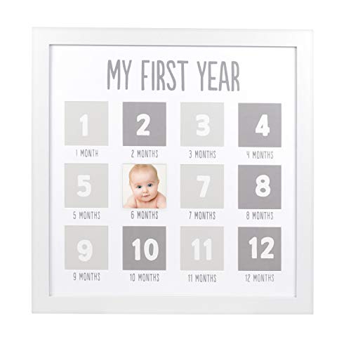 New Pearhead My First Year Photo Moments Baby Keepsake Picture Frame (White and Gray)