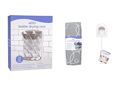 New Ubbi Vertical Bottle Drying Rack, Bottle Brush & Microfiber Drying Mat Bundle (Gray)