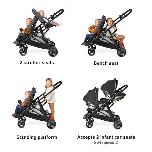 Graco Ready2Grow LX 2.0 Double Stroller Features Bench Seat and Standing Platform Options (Clark)