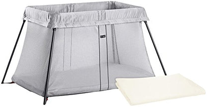 BABYBJORN Travel Crib Light - Silver + Fitted Sheet Bundle Pack