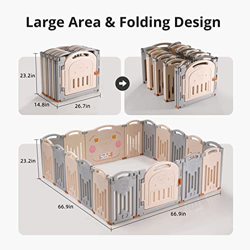 New UANLAUO Baby Fence 18 Panel Foldable Extra Large Playpen (Grey+Cream)