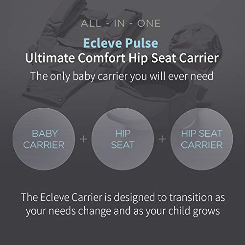 New ÉCLEVE Pulse Hip Seat Baby Carrier - Ultimate Comfort, 9 Position, Front & Back Carry, US Safety Certified, Up to 45 lbs, Charcoal Grey