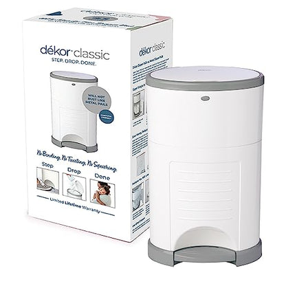 Diaper Dekor Classic Hands-Free Diaper Pail (White)