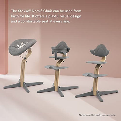 New Stokke Nomi High Chair includes Baby Set with Removable Harness (Grey/Natural)