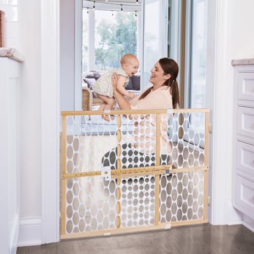 New Toddleroo by North States Quick Fit Oval Mesh Wooden Baby Gate: 26.5"- 42" Wide (Brown-White)