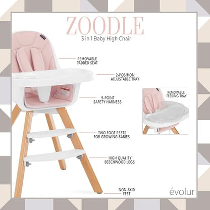 Evolur Zoodle 2 in 1 Convertible Baby High Chair (Pink)