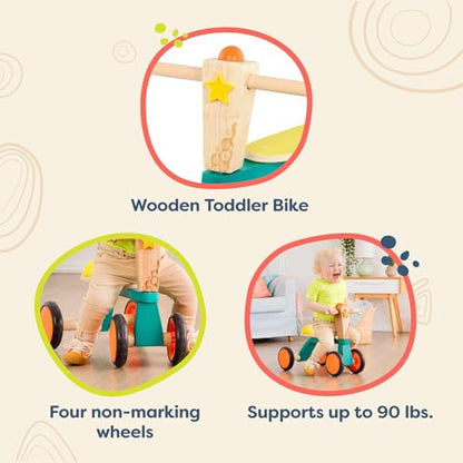 B. Toys- Smooth Rider- Ride On- Wooden Toddler Bike – Balance Toys for Toddlers – Push & Ride Bike – Four Wheels – 18 Months +, Large, Multicolor