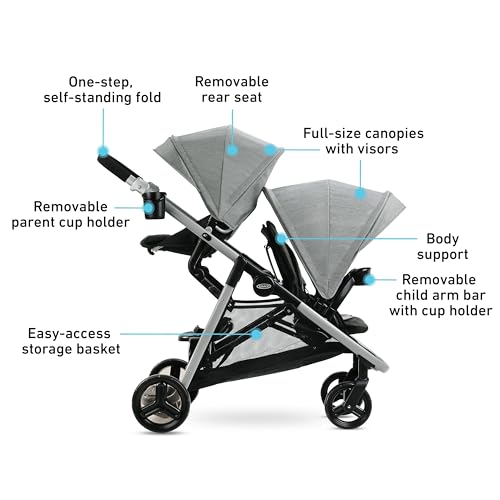 Graco Ready2Grow LX 2.0 Double Stroller Features Bench Seat and Standing Platform Options (Clark)