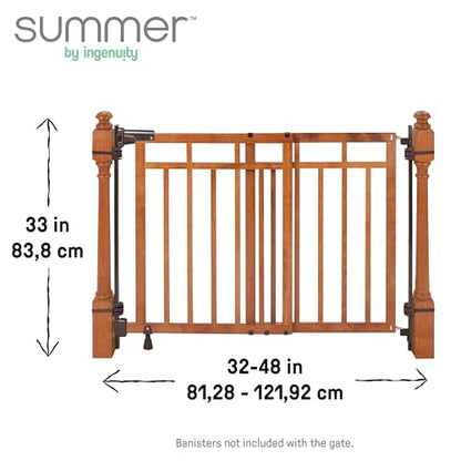 Summer Infant Wood Banister & Stair Safety Pet and Baby Gate, 32"-48" Wide, 33" Tall, Oak