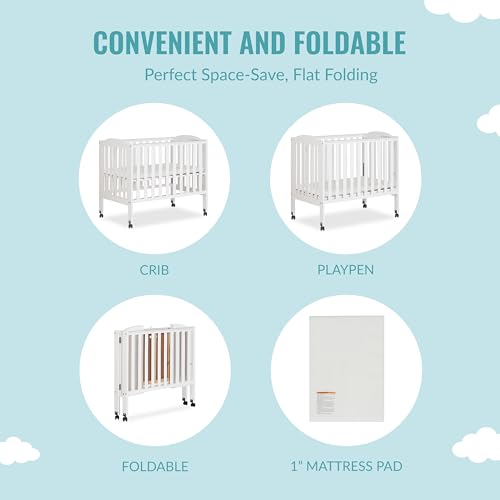 New Dream On Me 2-In-1 Portable Folding Stationary Side Crib (White)