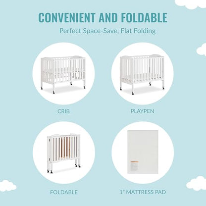 New Dream On Me 2-In-1 Portable Folding Stationary Side Crib (White)