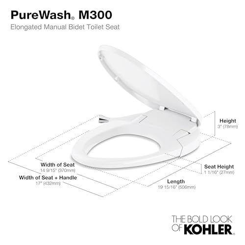 New KOHLER 98804-CP-0 Purewash M300 Elongated Manual Bidet Toilet Seat With Chrome Handle (White)