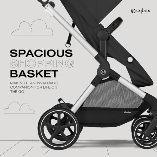 New Cybex EOS 5-in-1 Travel System Stroller + Lightweight Aton G Infant Car Seat, Moon Black, Silver Frame