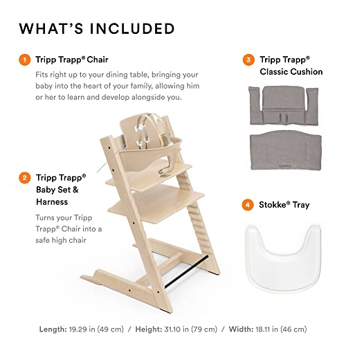 Stokke Tripp Trapp High Chair and Cushion with Stokke Tray (Natural Whitewash with Nordic Grey)