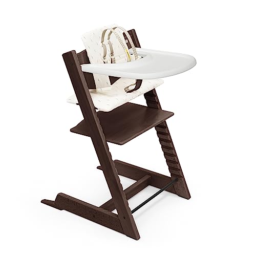 New Tripp Trapp High Chair and Cushion with Stokke Tray - Walnut with Wheat Cream