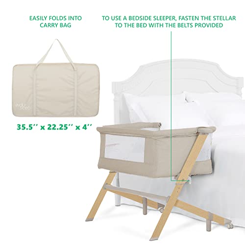 Evolur Stellar Bassinet: Portable Bedside Sleeper with Adjustable Height (Beige)