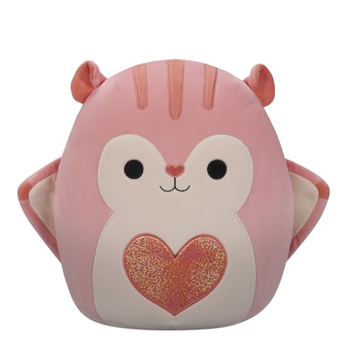 New Squishmallows Original 14-Inch Gabourey Peach Flying Squirrel with Sequin Heart - Official Jazwares Large Plush