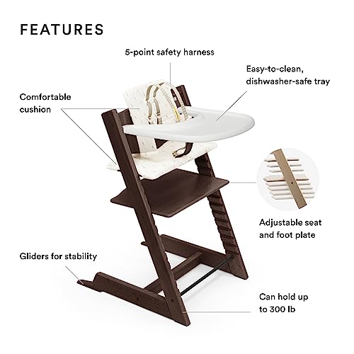 New Tripp Trapp High Chair and Cushion with Stokke Tray (Walnut with Wheat Cream)