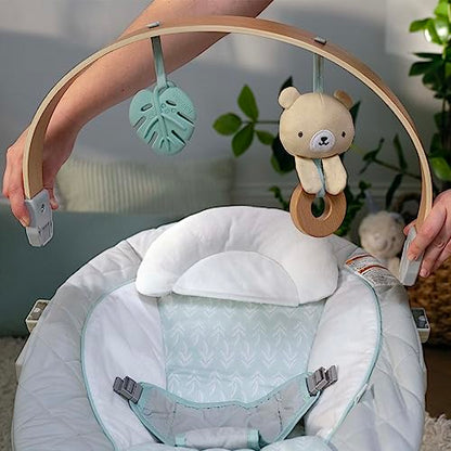 New Ingenuity Cozy Spot Soothing Baby Bouncer with Wooden-Toy Arch, 0-6 Months, Grey