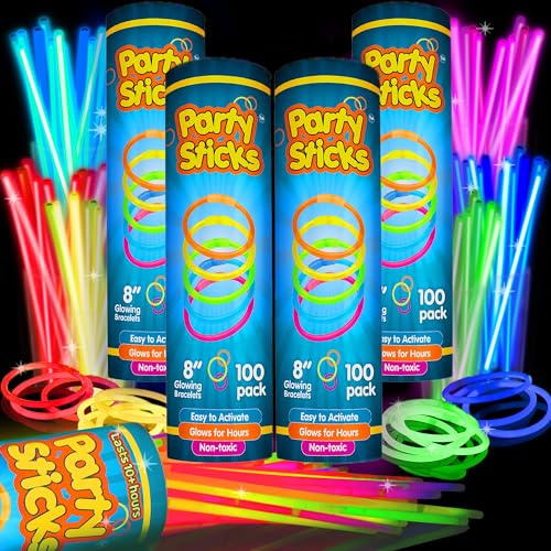 Glow Sticks Bulk Party Favors 200pk - 8” Glow in the Dark Light Sticks Neon Party Glow Bracelets